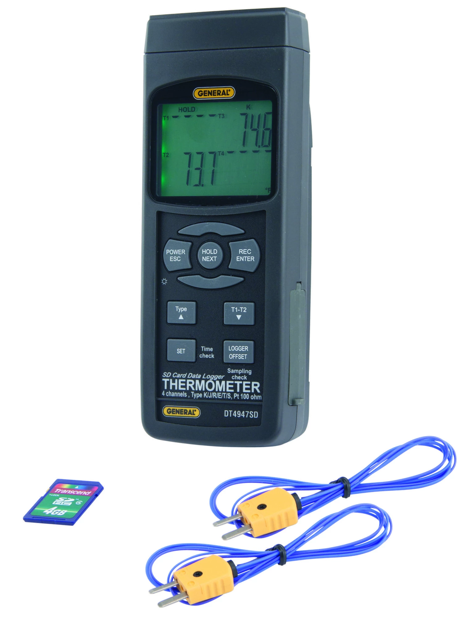 4-Channel Thermocouple Thermometer with Excel-formatted Data Logging SD Card