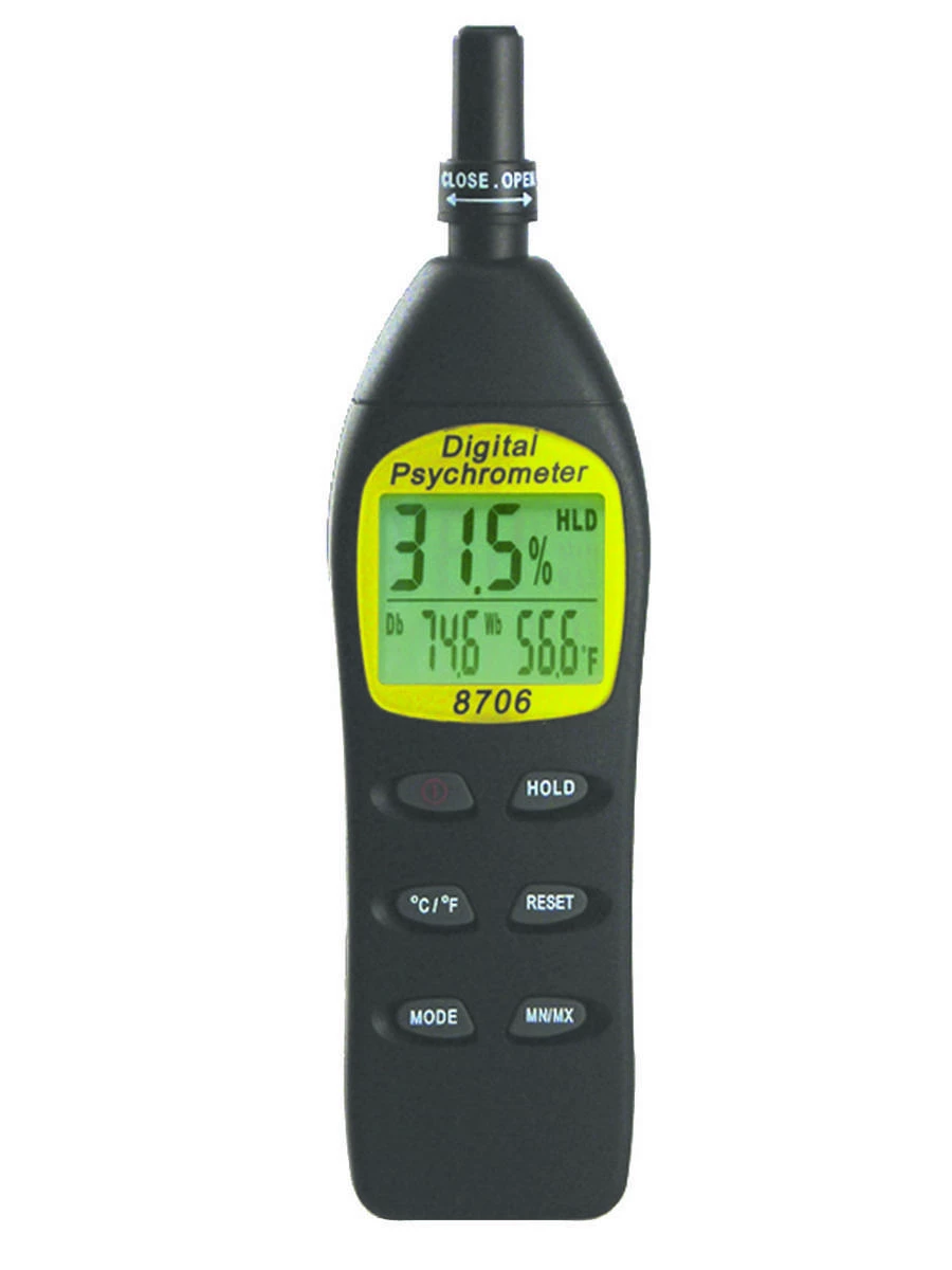 Calibratable 4-Function Digital Psychrometer with Jack for External Probe