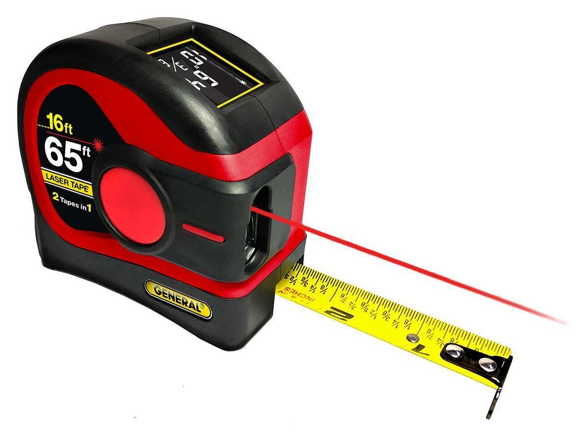 2-in-1 65 Foot Laser Tape Measure with Digital Display, Red