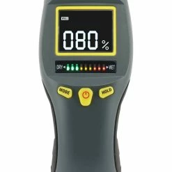 PINLESS LCD MOISTURE METER WITH TRICOLOR BAR GRAPH - WHITE ON BLACK SCREEN
